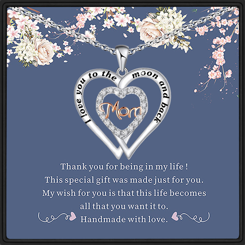 Wholesale Mother's Day Double Love Mom Diamond Set Alloy Necklace
