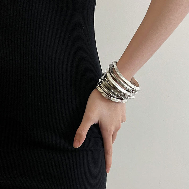 Wholesale Light Luxury Multi-layer Gold and Silver Stacked Stretch Bracelet Women's Niche High-end Retro Autumn and Winter Bracelet