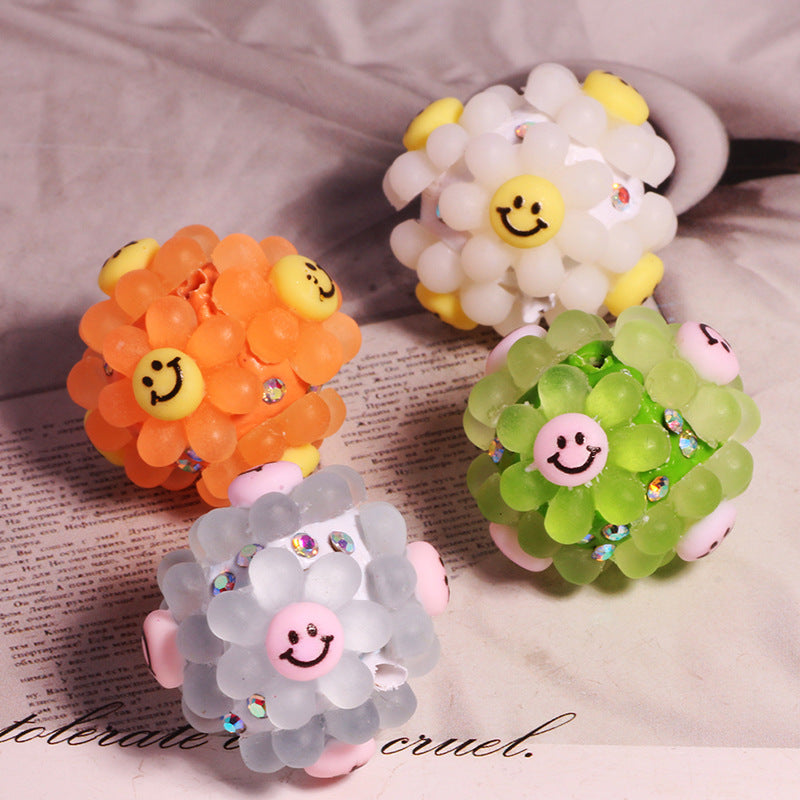 Wholesale 5pcs/pack Smiley face sunflower can wear straight hole loose beads DIY mobile phone key chain jewelry