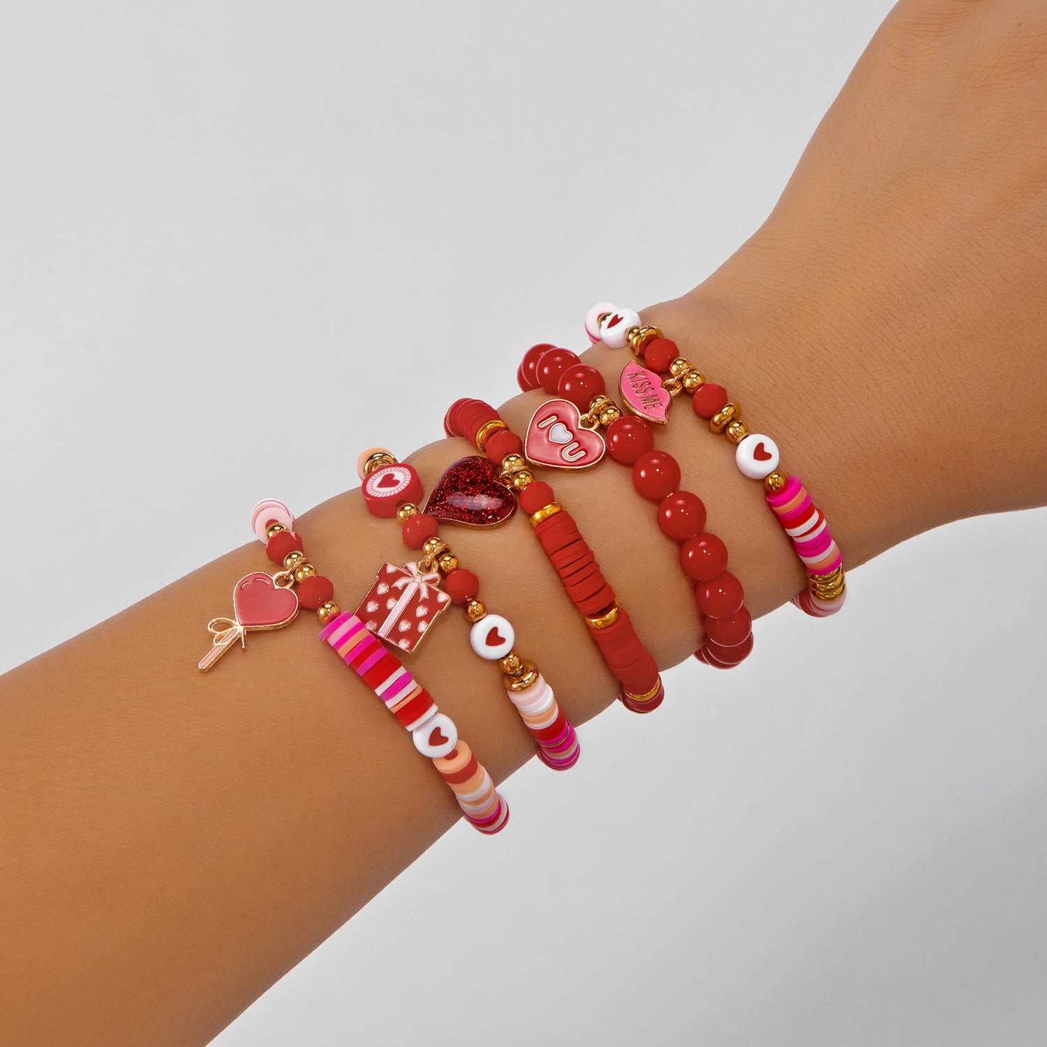 Wholesale Valentine' s Day Red Love Soft Ceramic Layered Bracelet Set