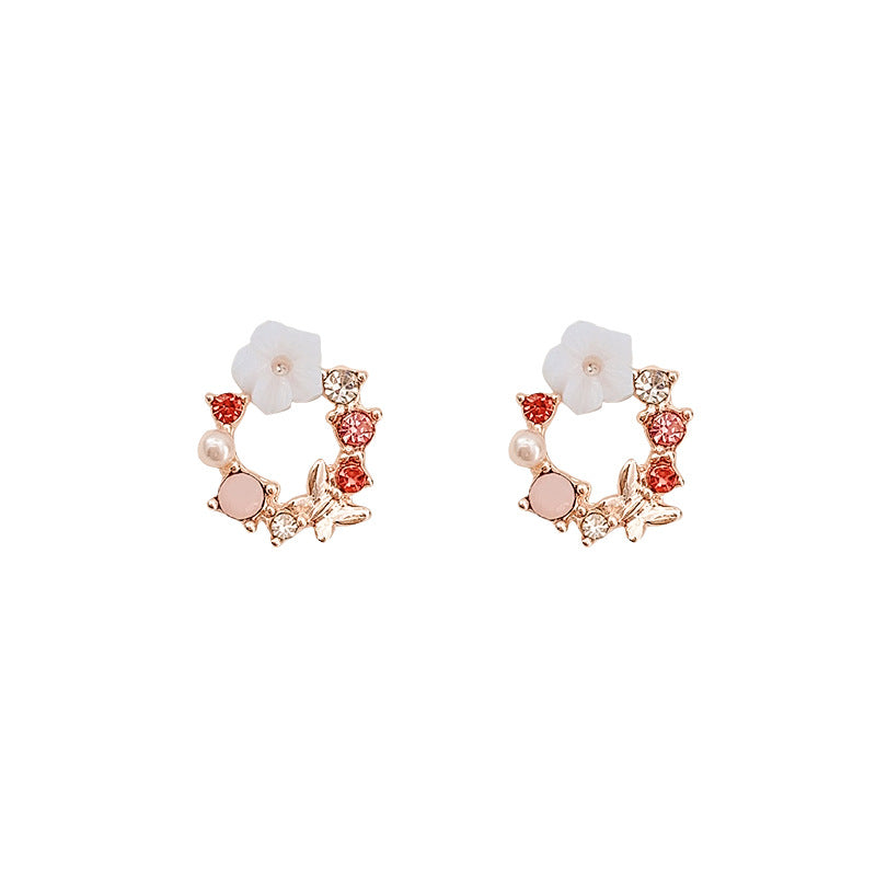 Wholesale Flower Diamond Color Alloy Earrings