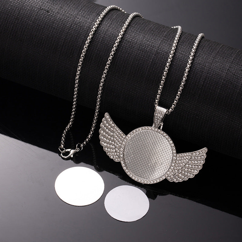 Wholesale Sublimation necklace angel wings necklace heart full diamond clavicle necklace