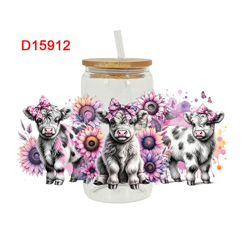 Wholesale Colorful flower cute cows 16oz Cup UV DTF Wraps
