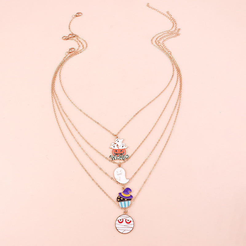 Wholesale Cartoon Halloween Necklace Set Ghost Pumpkin Lantern Collarbone Chain