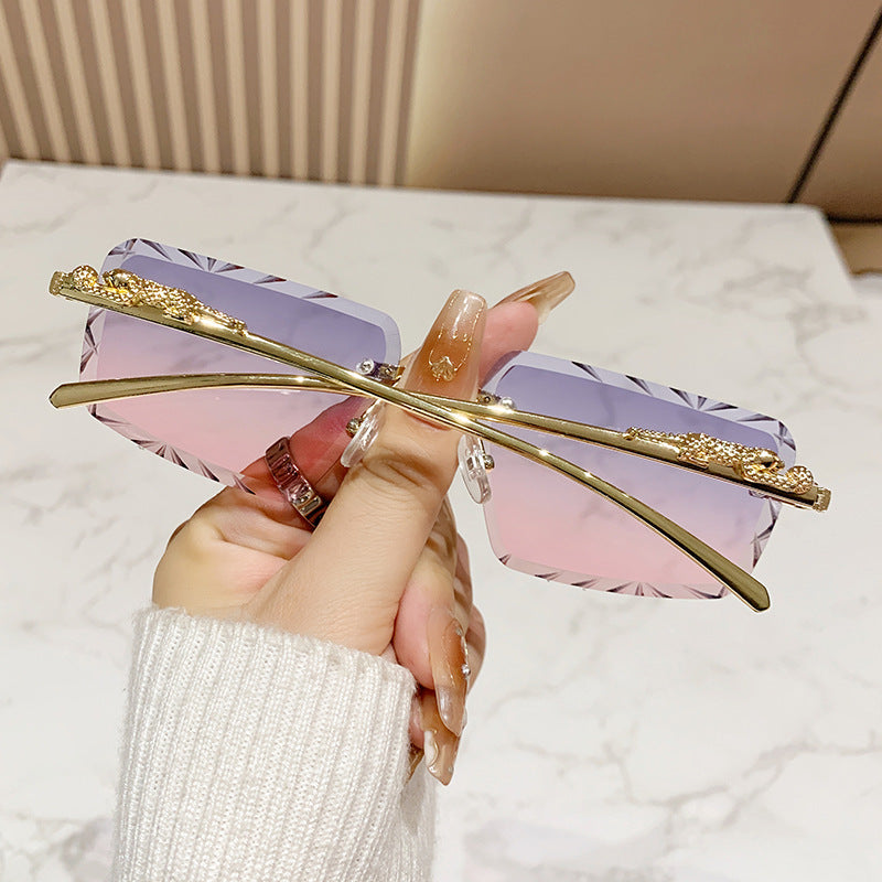 Wholesale Trendy Cheetah Retro Metal Frameless Square Colored Sunglasses