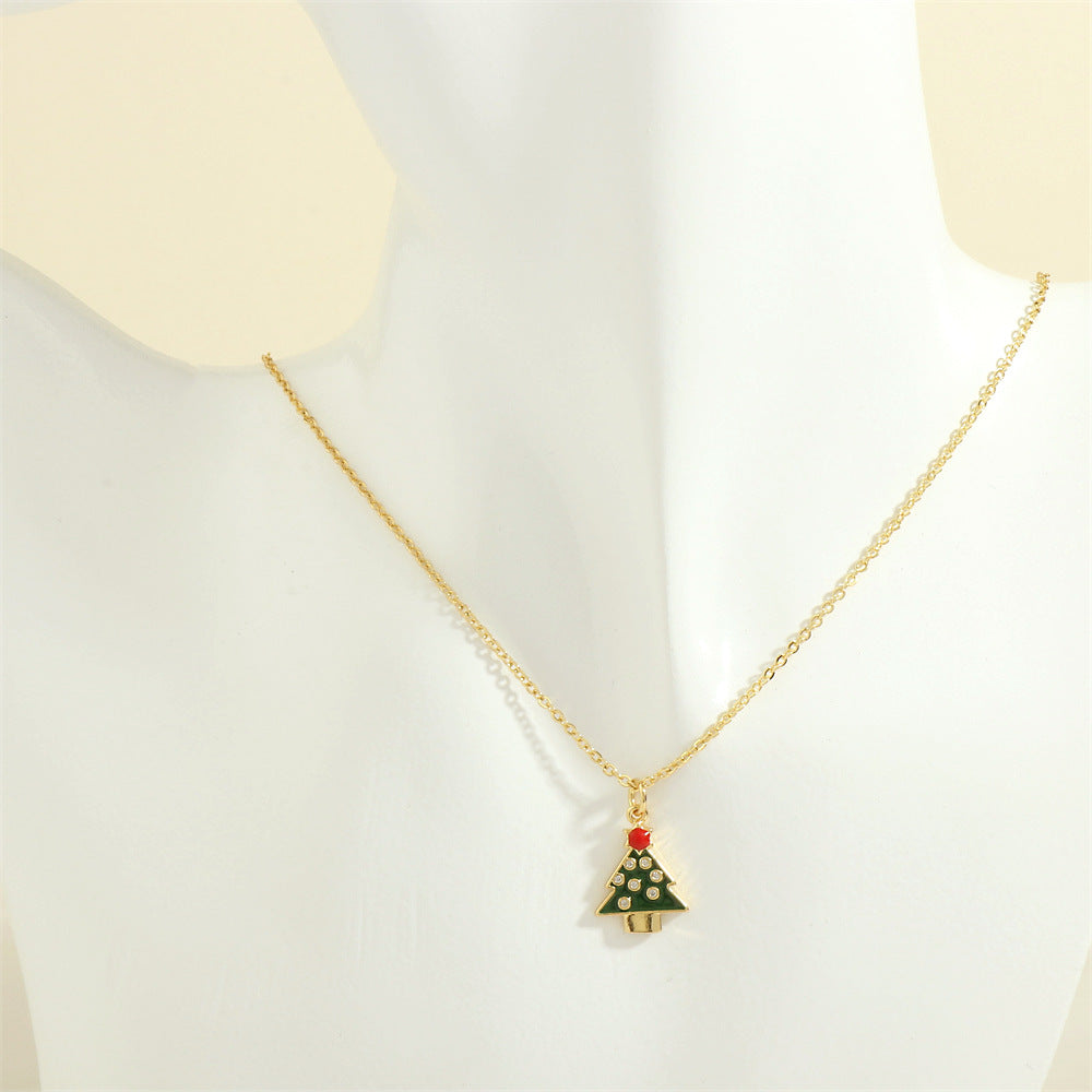 Wholesale European and American Christmas Series Micro-Inlaid Oil Drop Pendant Necklace