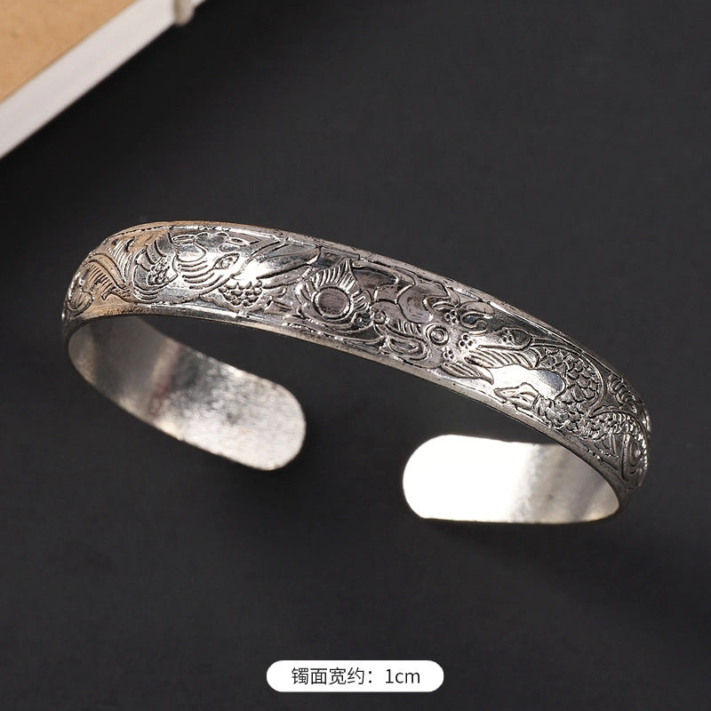 Wholesale  ethnic style retro court Chinese carved ancient silver bracelet personality exotic bracelet