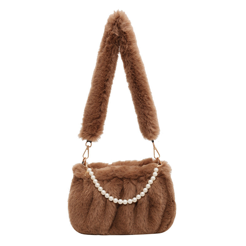 Wholesale Autumn and Winter Plush Bag Pearl Chain Shoulder Bag