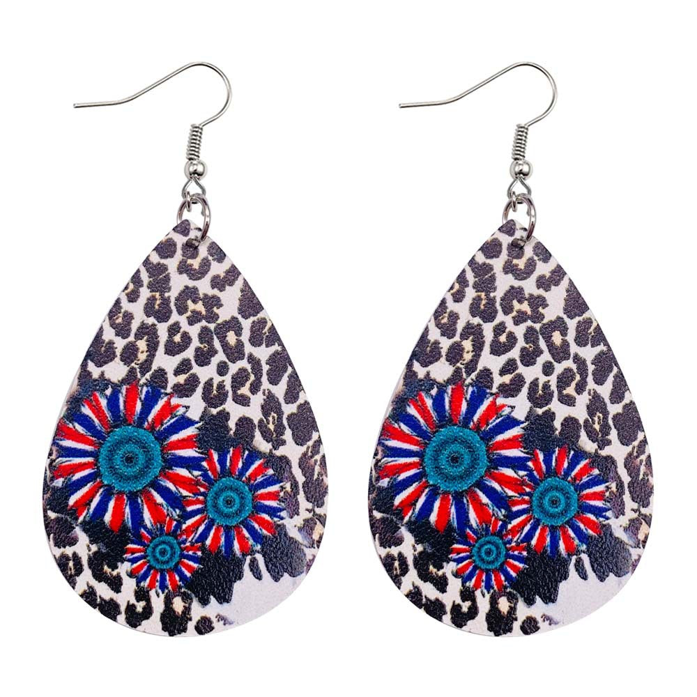 Wholesale American Independence Day Sunflower Cross Football Leather Earrings