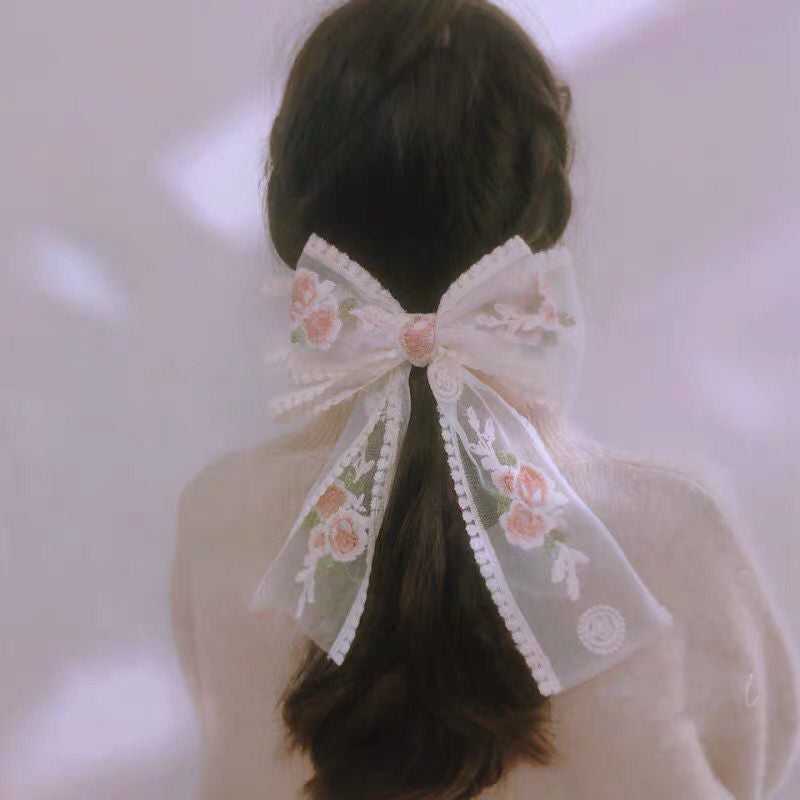 Wholesale Fabric Embroidery Oversized Bow Hair Clips
