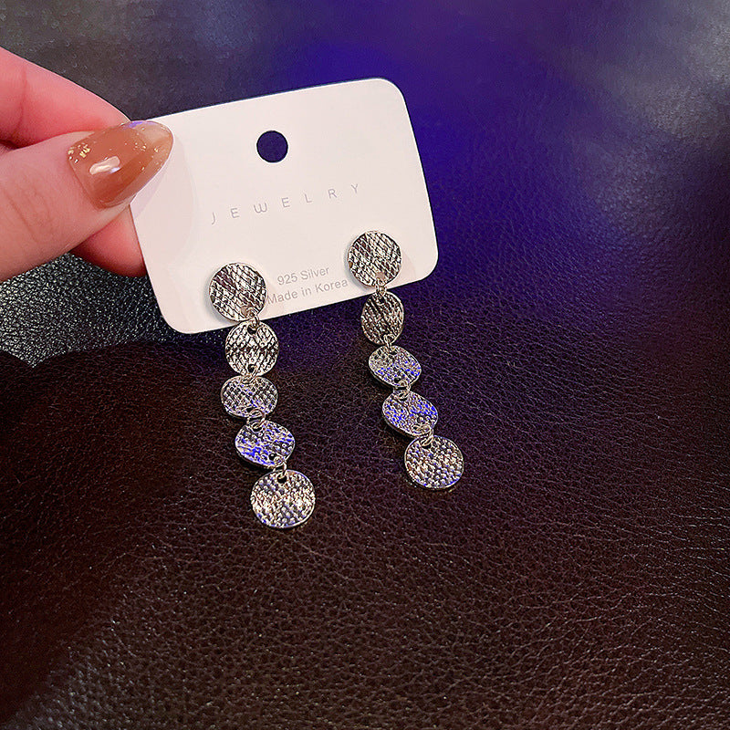 Wholesale 925 Silver Needle Round Plate Ultra Sparkling Long Alloy Earrings