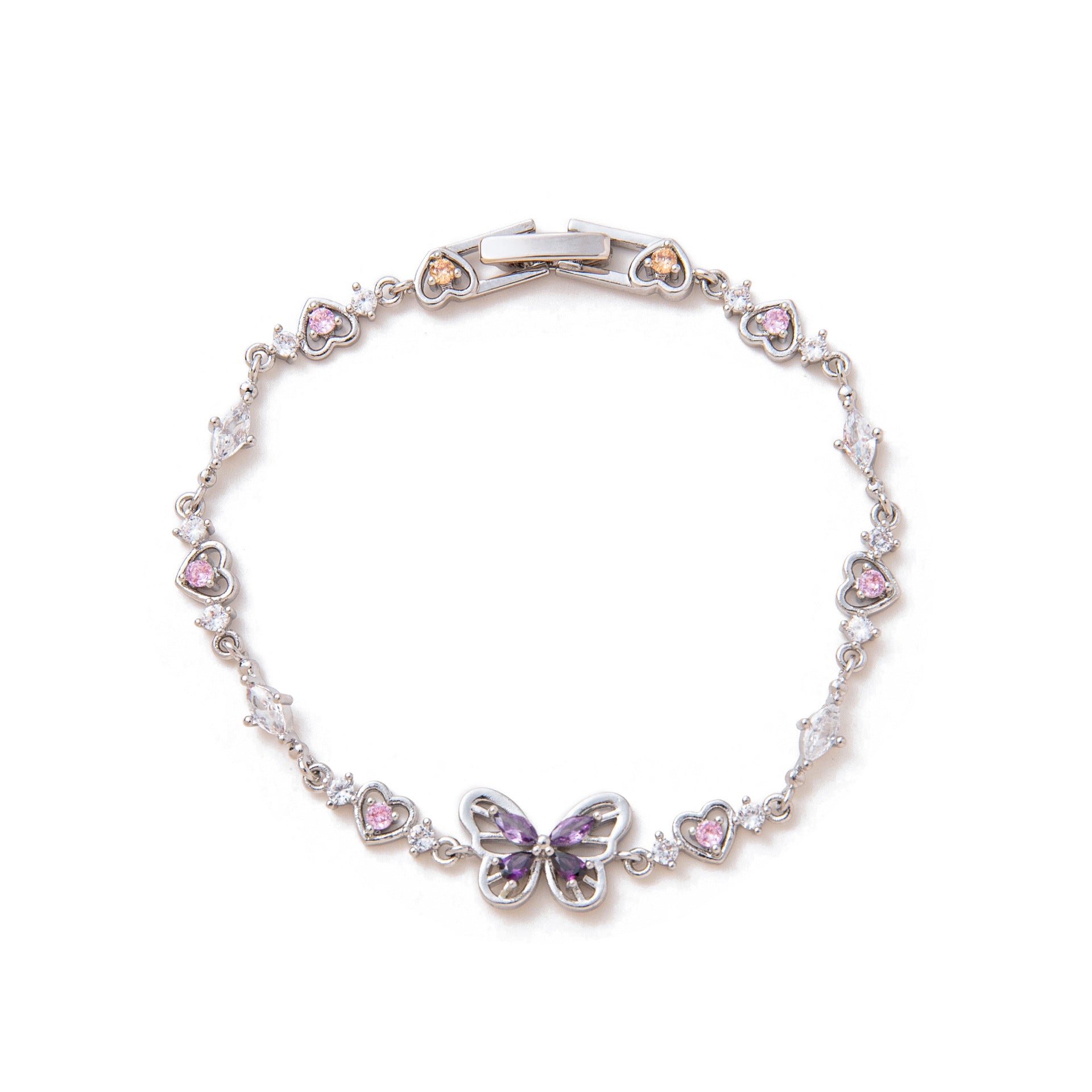 Wholesale Cute  Heart Zircon Butterfly Knot Copper Plastic Bracelet