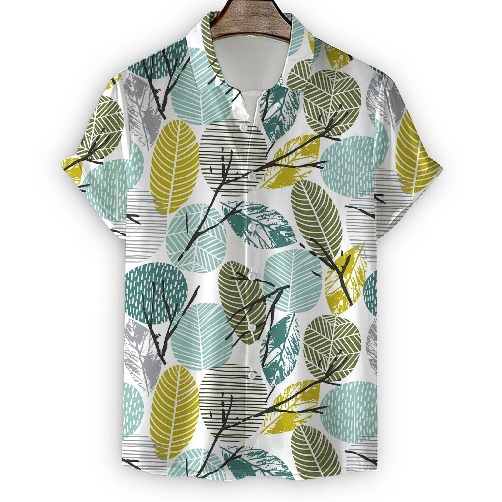 Wholesale Men's Beach Shirt 3D Digital Printing Green Plant Short Sleeve Tops