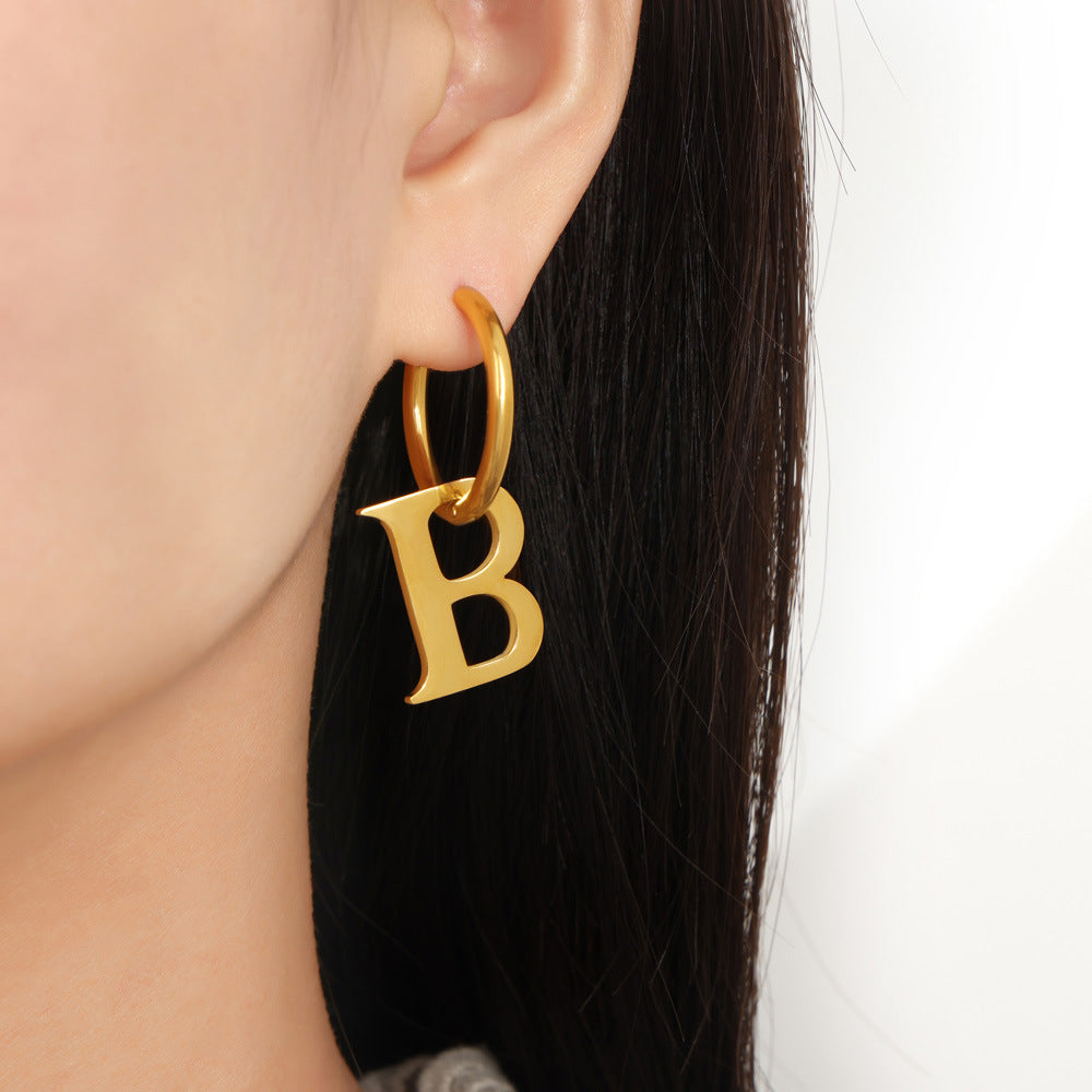 Wholesale Titanium Steel Gold-plated Detachable B-shaped Pendant Earrings
