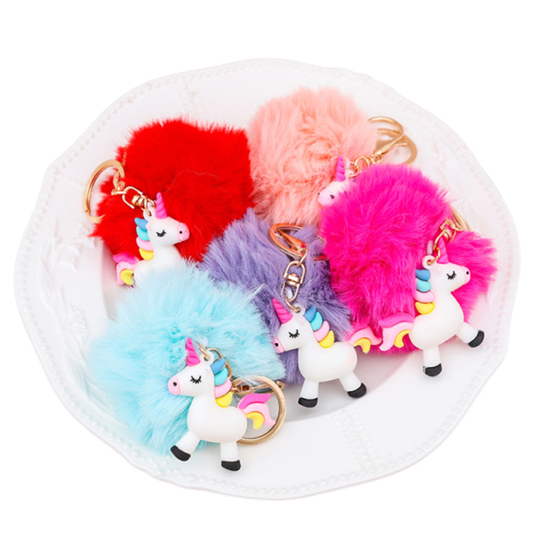 Wholesale Cute Hairball Rainbow Horse Keychain