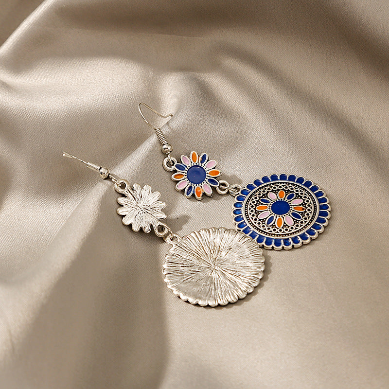 Wholesale Alloy Drip Oil Round Sunflower Earrings