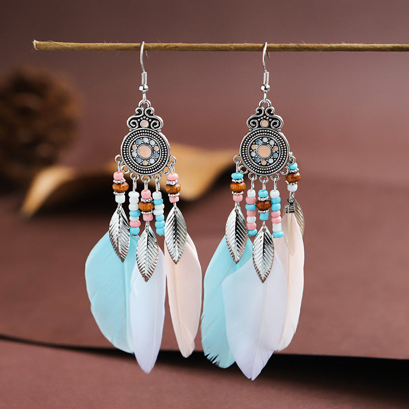 Wholesale Bohemian Feather Vintage Tassel Earrings