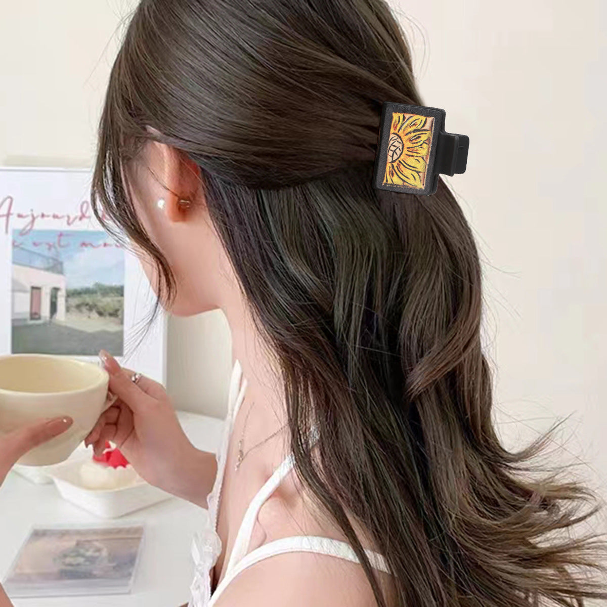 Wholesale Western Style Sunflower Cactus Leather Shark Hair Clip