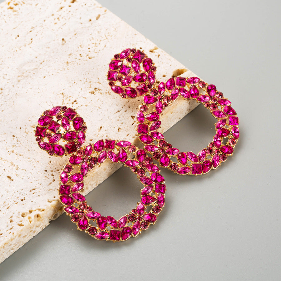 Wholesale Rhinestone Geometric Earrings Trendy Round Multi Layer Drop Earrings For Women Chic Party Jewelry Accessory