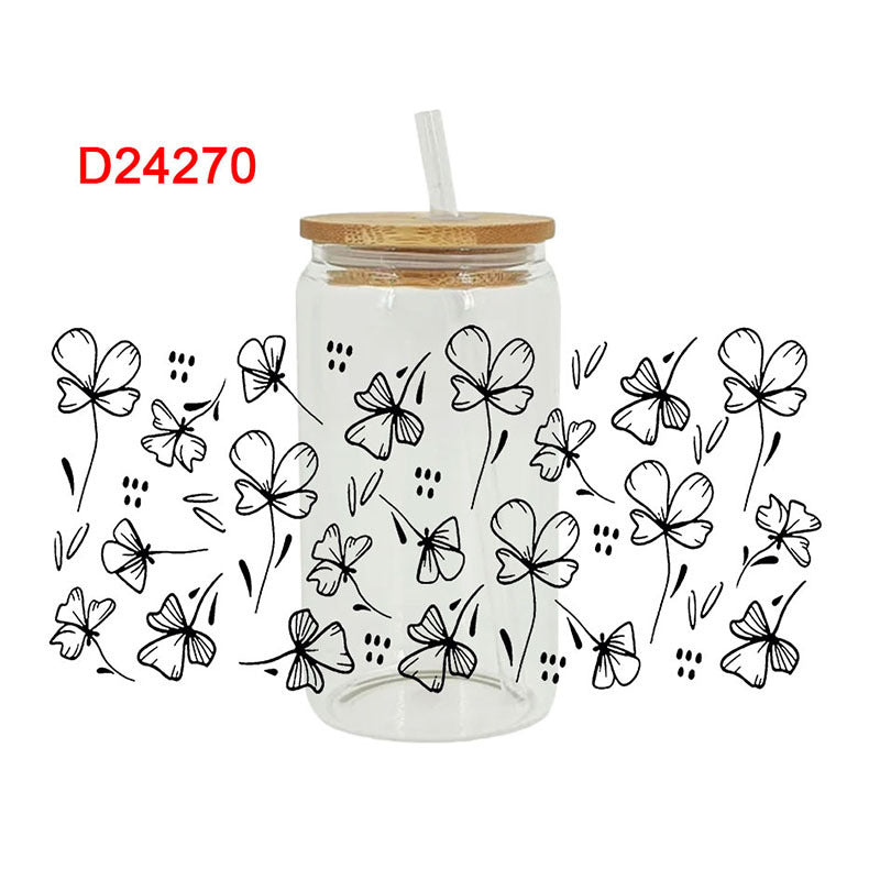 Wholesale Colorful flowers and leaves 16oz Cup UV DTF Wraps