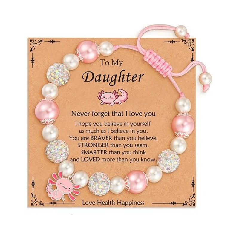 Wholesale Knitted pearl adjustable salamander unicorn pendant bracelet