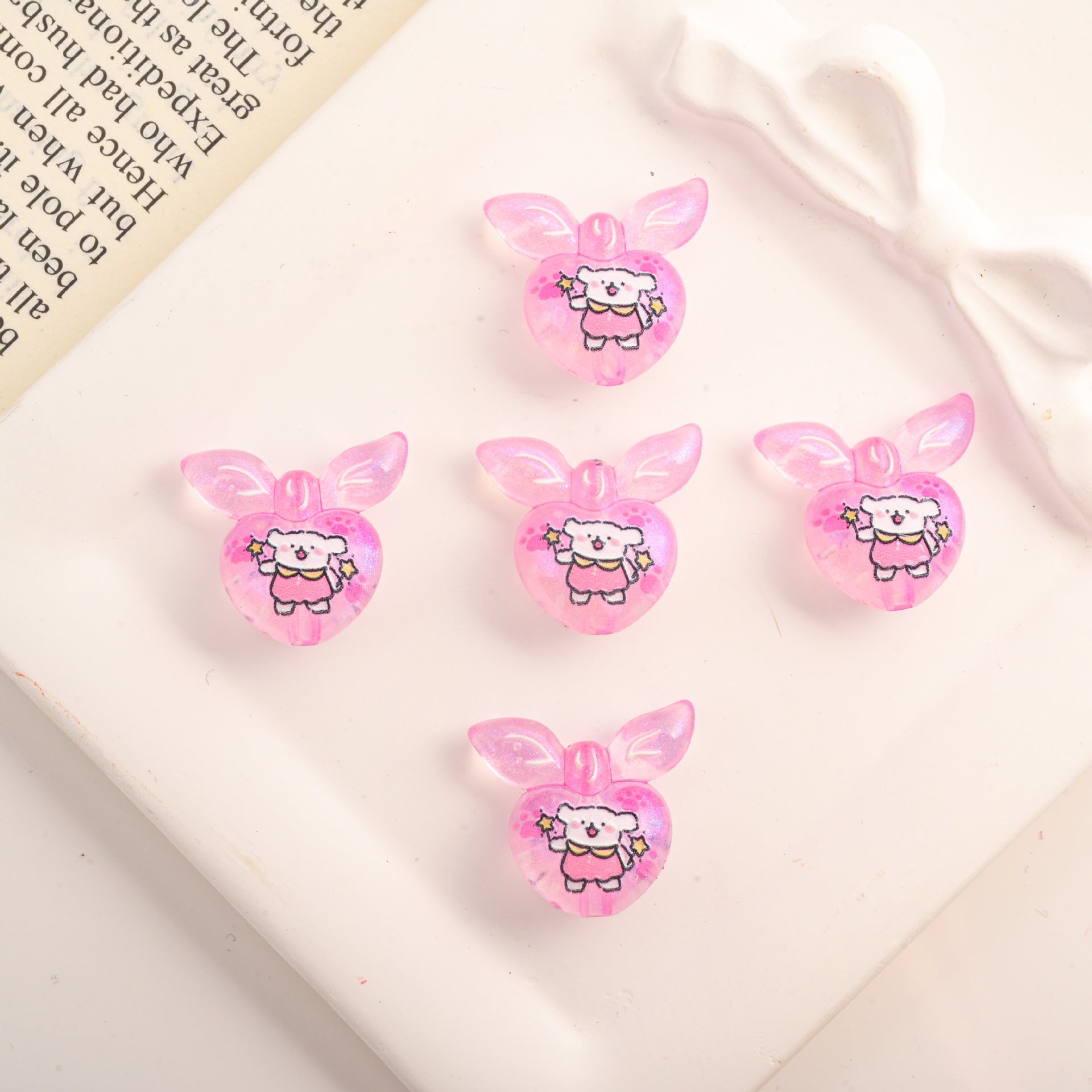 Wholesale 10pcs Acrylic DIY Accessories Gradient Cartoon Heart Beads with Vertical Holes Beadable OLY Exclusive