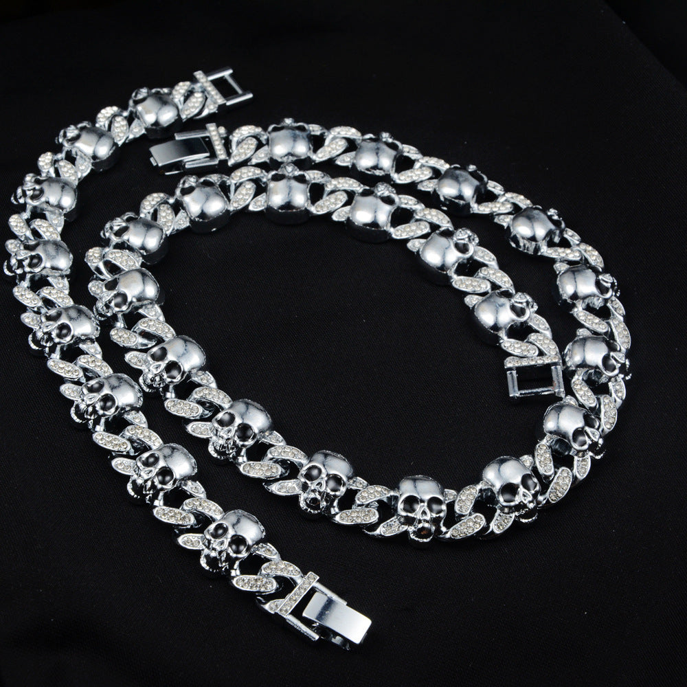 Wholesale Trendy Black Cuban Necklace And Bracelet Set With Rhinestones Zinc Alloy Jewelry Accessory For Everyday Wear
