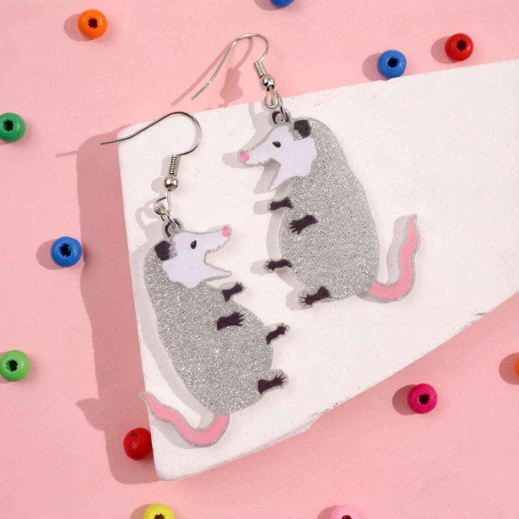 Wholesale Acrylic Quirky Possum Earrings Cute Animal Design Fashion Jewelry Accessory For Women