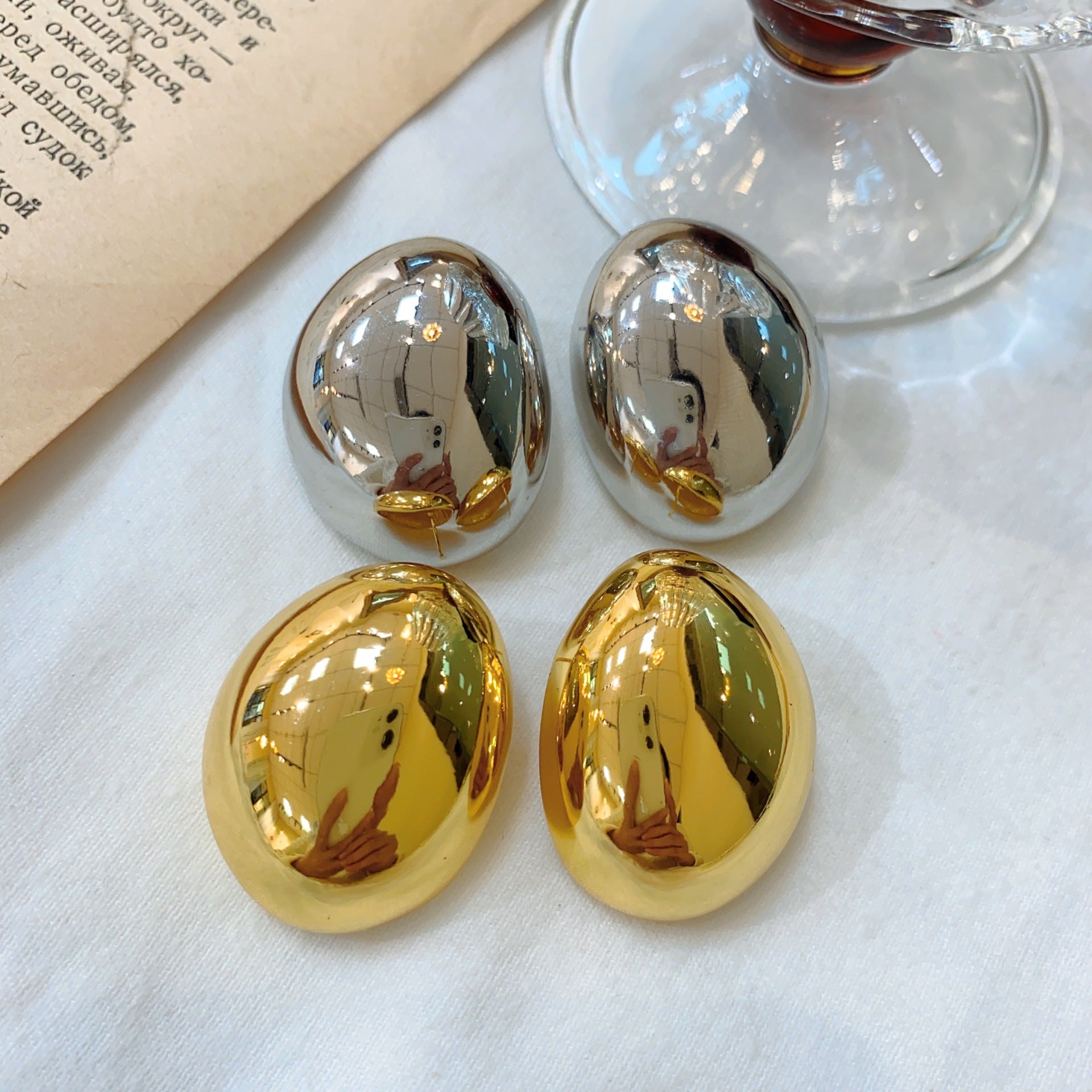 Wholesale Large Exaggerated Smooth 3D Simple Metal Earrings