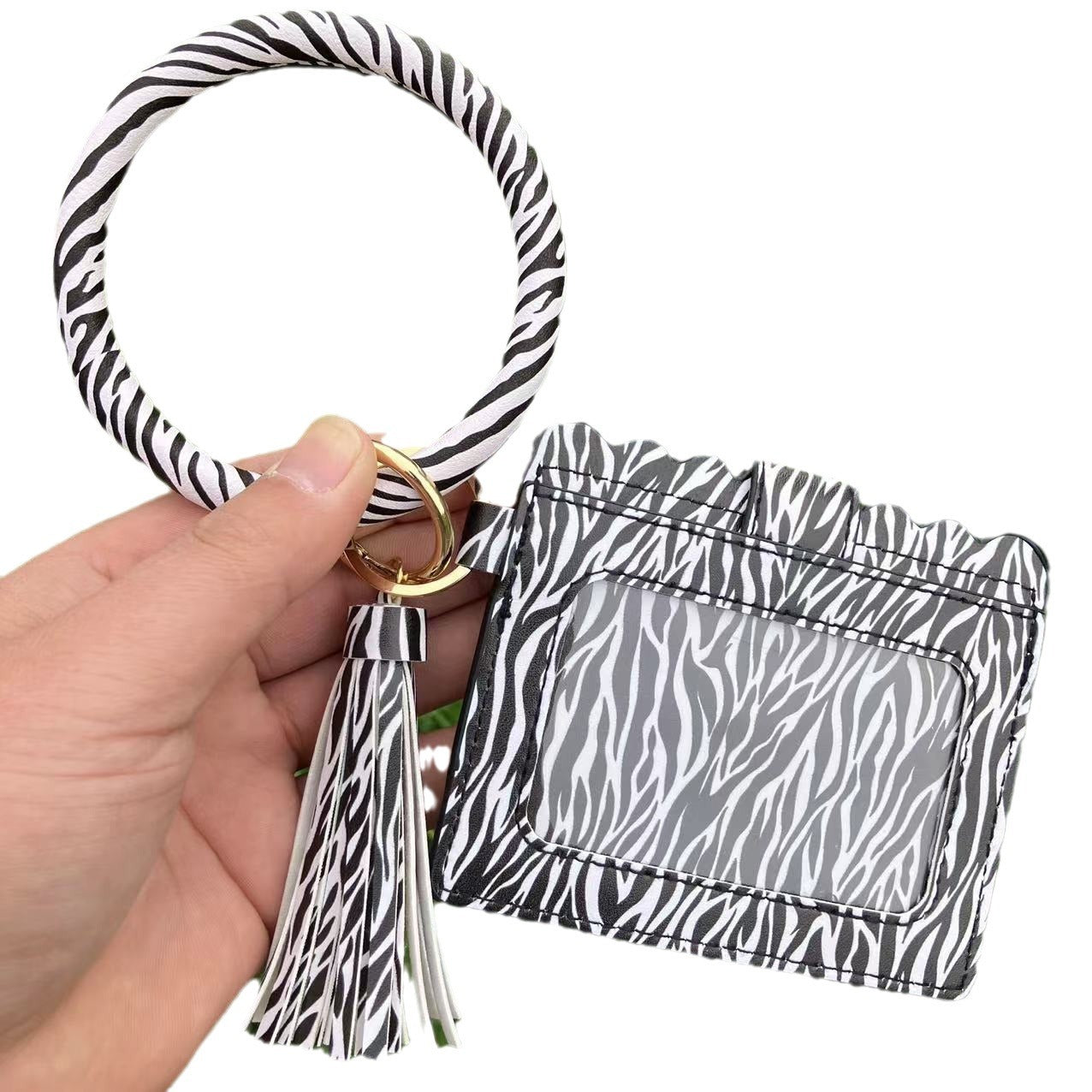 Wholesale Fashion Leopard Print PU Leather Tassel Coin Purse Keychain