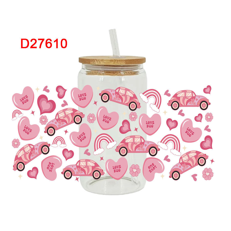 Wholesale Pink Car Love Valentine's Day 16oz Cup UV DTF Wraps