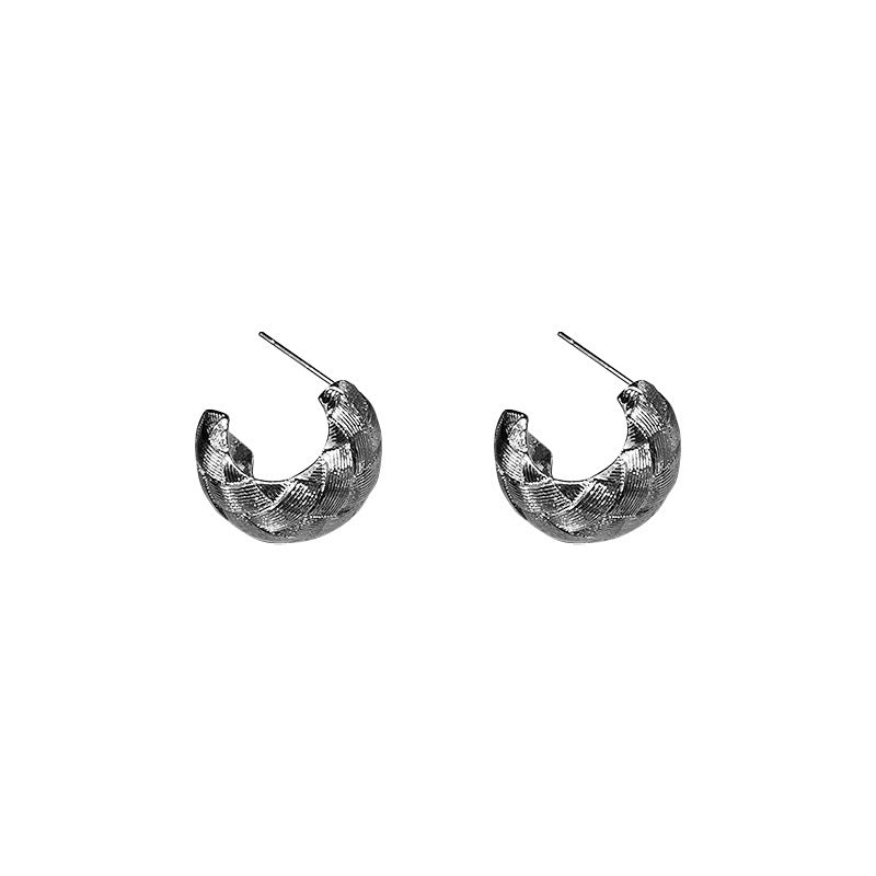 Wholesale Silk Thread Vine Brushed Texture Silver Earrings Stylish Geometric Alloy Jewelry Accessory Fashion Everyday Gift