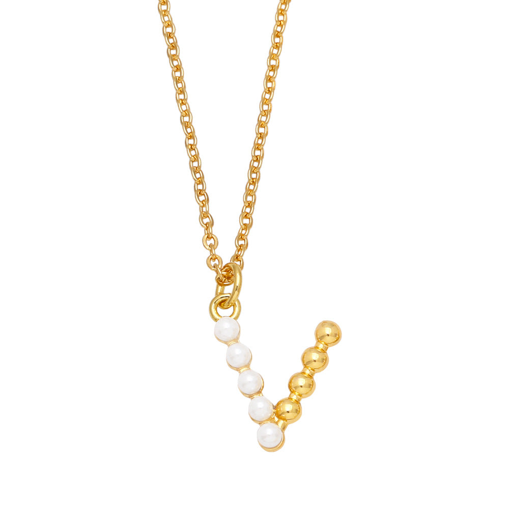 Wholesale Pearl Letter Collar Chain Copper Necklace