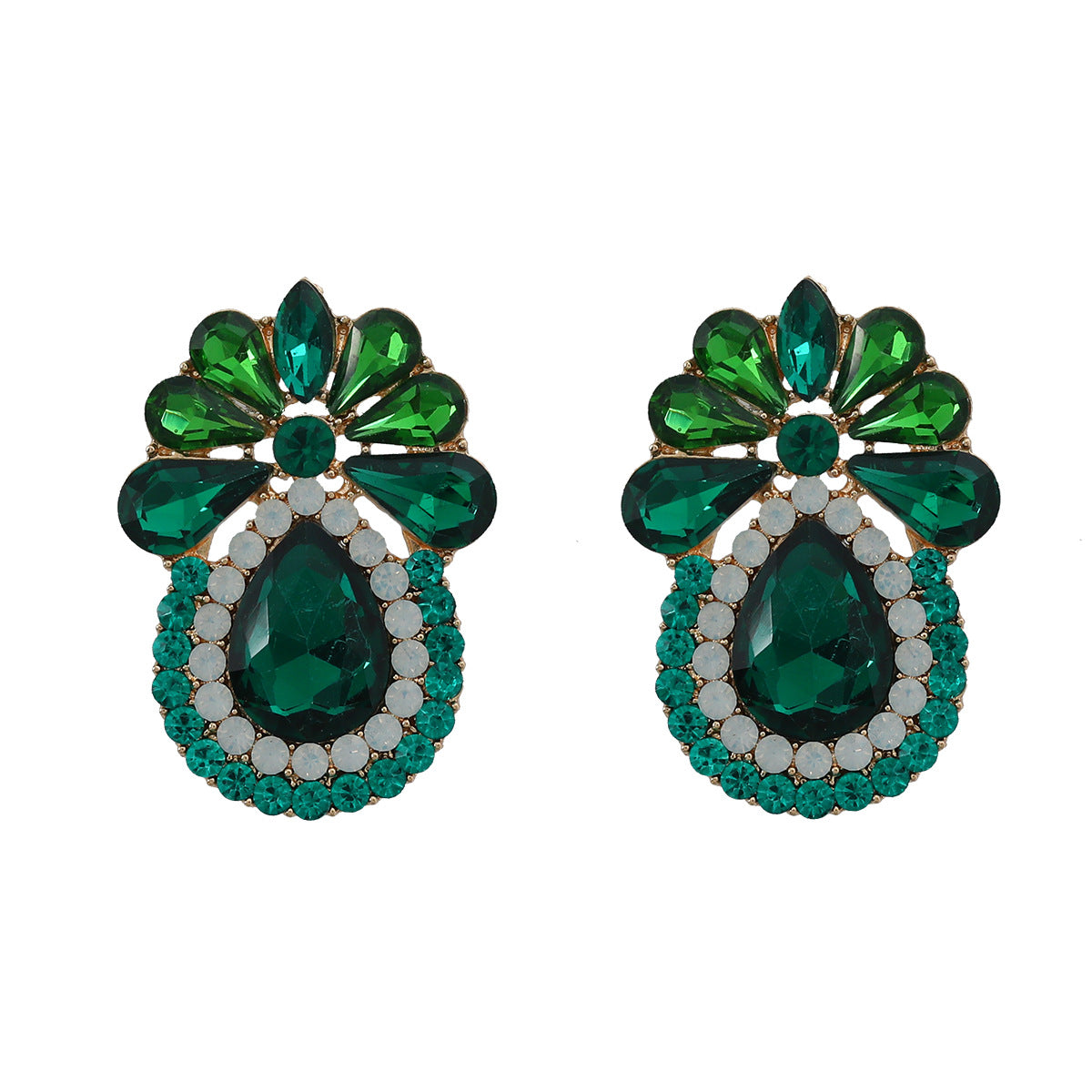 Wholesale Alloy Color Diamond Drop Shape Flower Gemstone Earrings