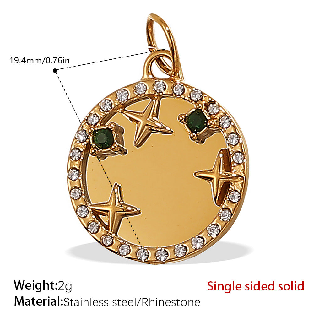 Wholesale Zircon Inlaid Starfish Round Stainless Steel Necklace Pendant