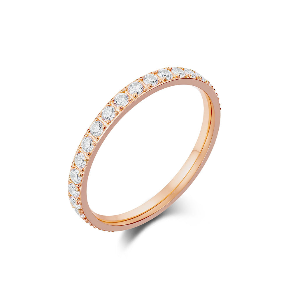 Wholesale 2mm titanium steel ring inlaid with diamonds and starry sky zircon