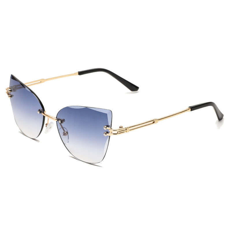 Wholesale Retro frameless cut-edge sunglasses cat-eye gradient sunglasses