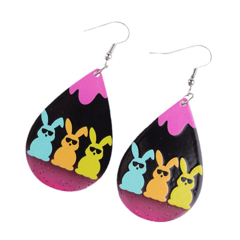 Wholesale Easter color sunglasses Rabbit printed earrings earrings female acrylic simple personalized earrings
