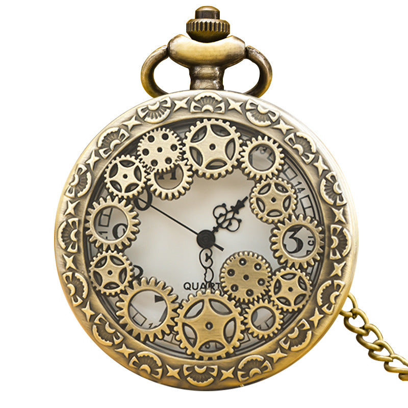 Wholesale Bronze large hollowed out patterned gear pocket watch