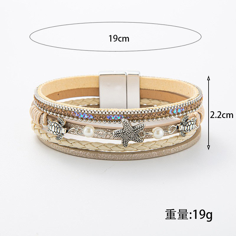 Wholesale Summer beach vacation seashell starfish multi-layer  Layered Bracelet Set