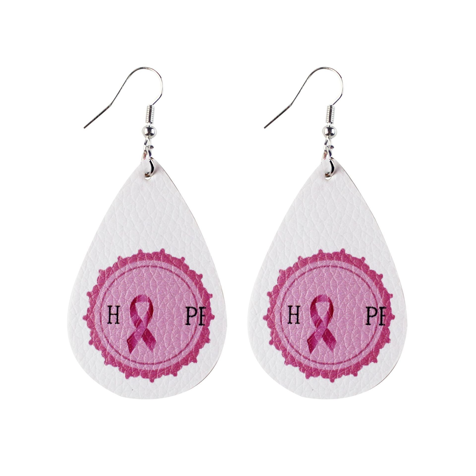 Wholesale  16 Pair Pink Ribbon Faux Leather Drop Earrings Women Breast Pendant Earrings