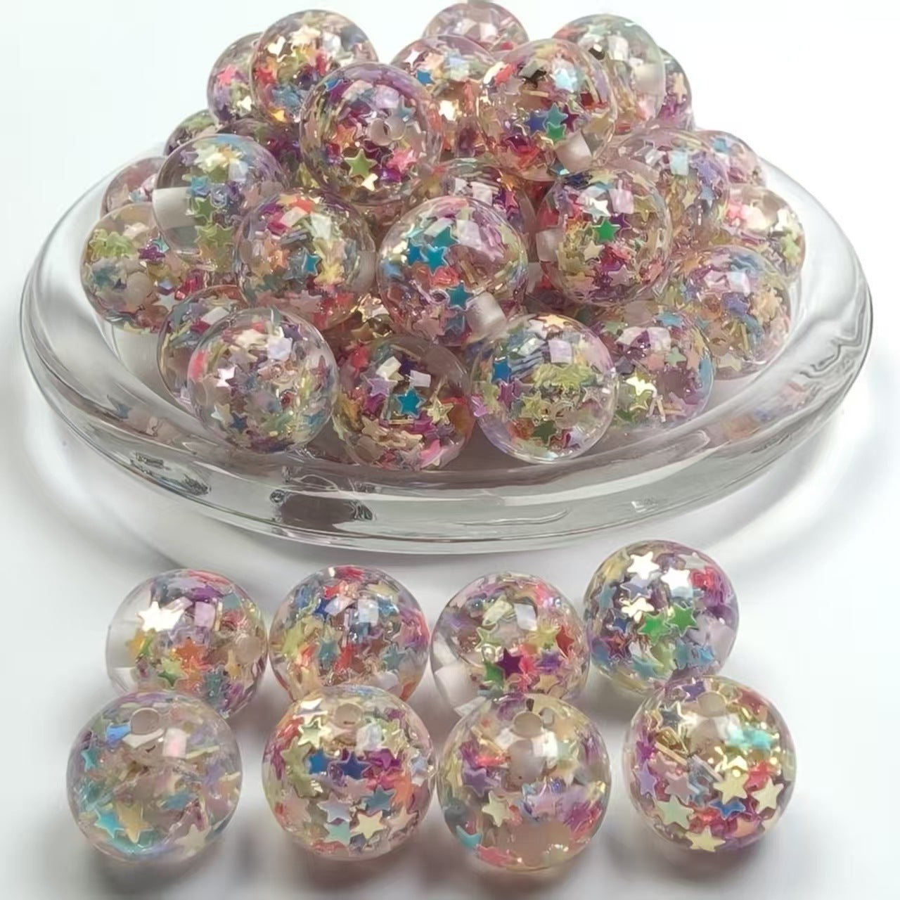 Wholesale  20pcs 16mm Sequin Heart-Shaped Glitter  Resin Beads DIY Acrylic Beads