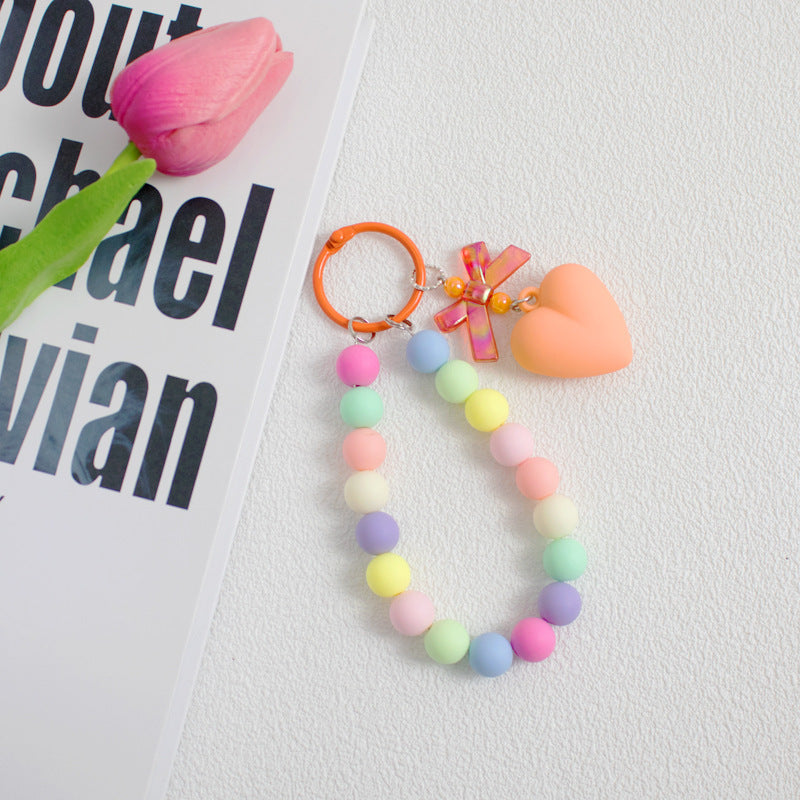 Wholesale Colorful beads small fresh bow love round beads pendant keychain mobile phone chain