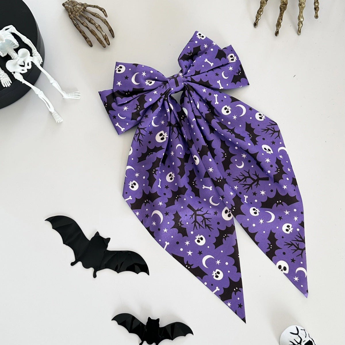 Wholesale  Pumpkin Bat Print Bow Ribbon Spring Clip