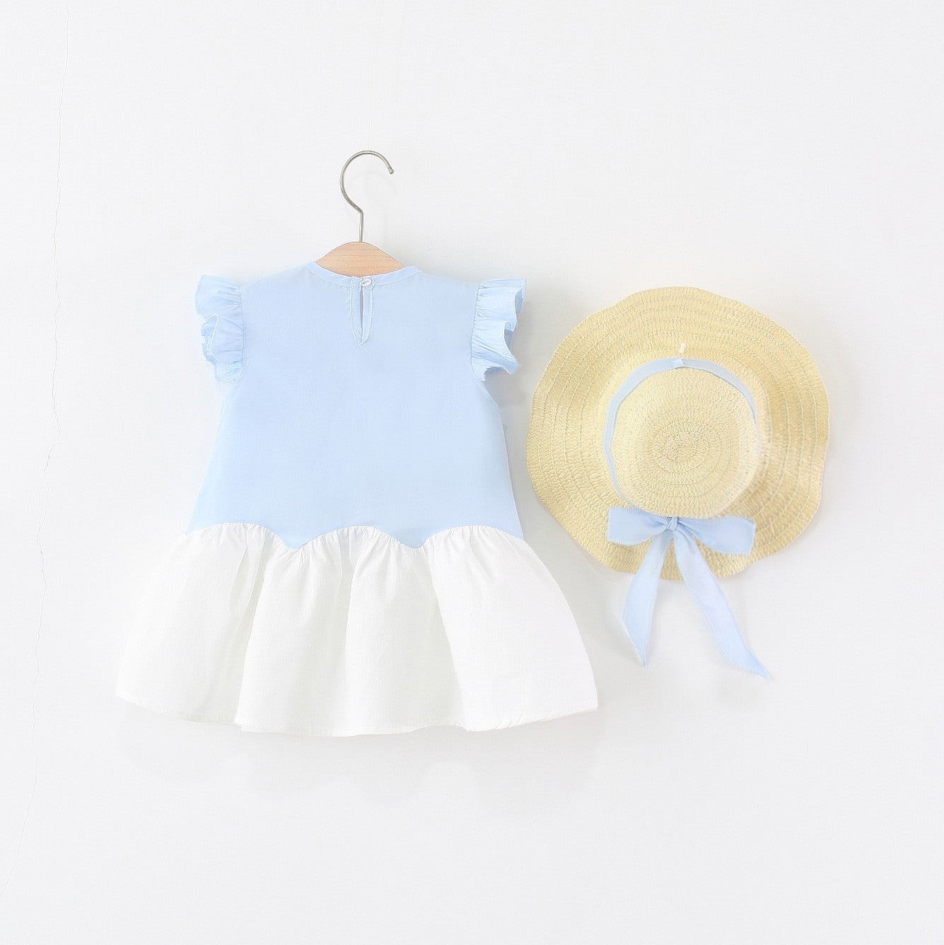 Wholesale Cotton Korean Style Girls Sleeveless Summer Princess Dress With Straw Hat