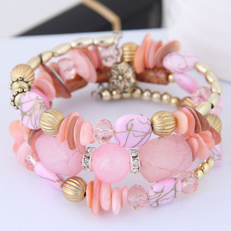Wholesale Bohemian style vintage crystal stone turquoise agate beaded bracelet