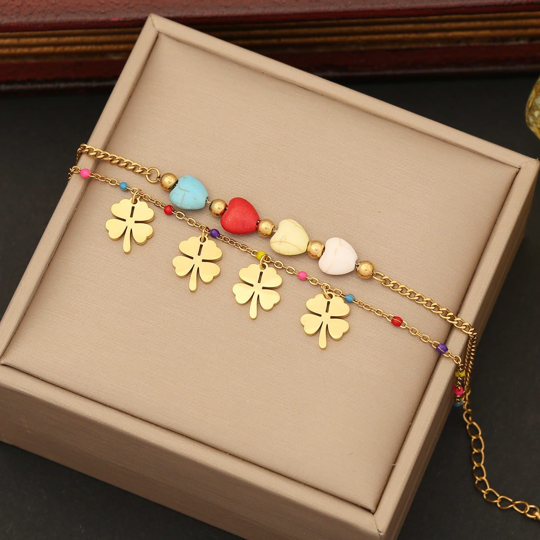 Wholesale Tree of Life Heart Turquoise Color Drip Oil Stainless Steel Bracelet