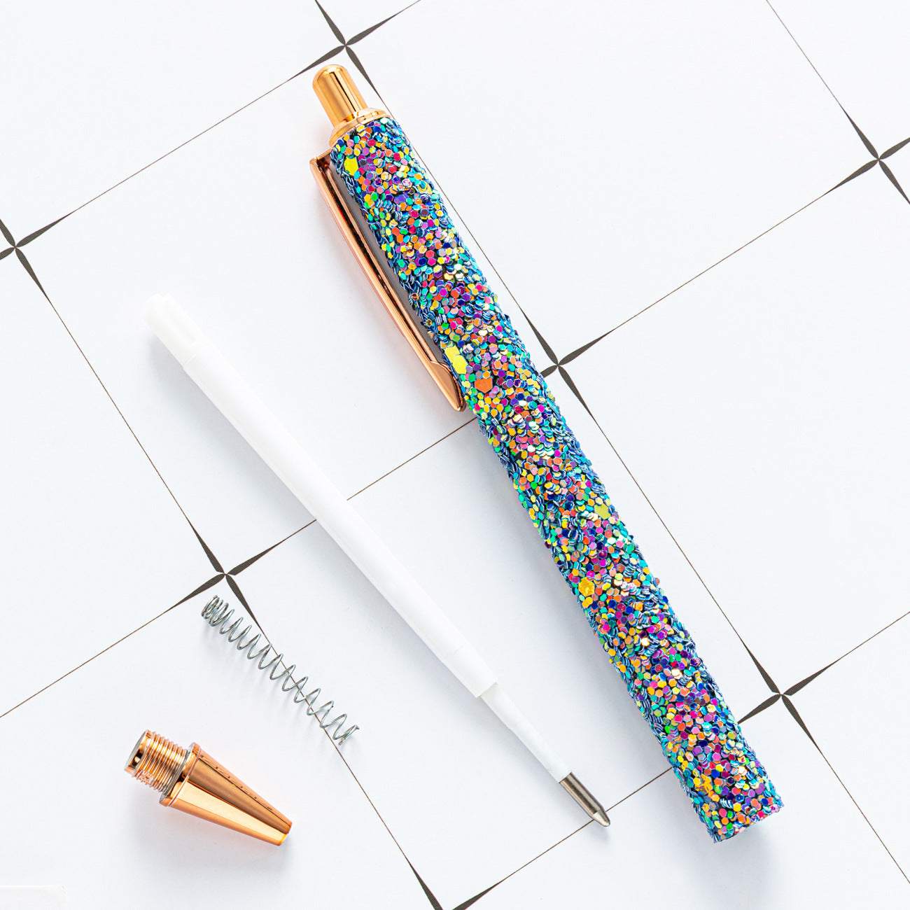 Wholesale 2pcs Metal Pen Glitter Cute Cartoon Multicolor Sequin Ballpoint Pen