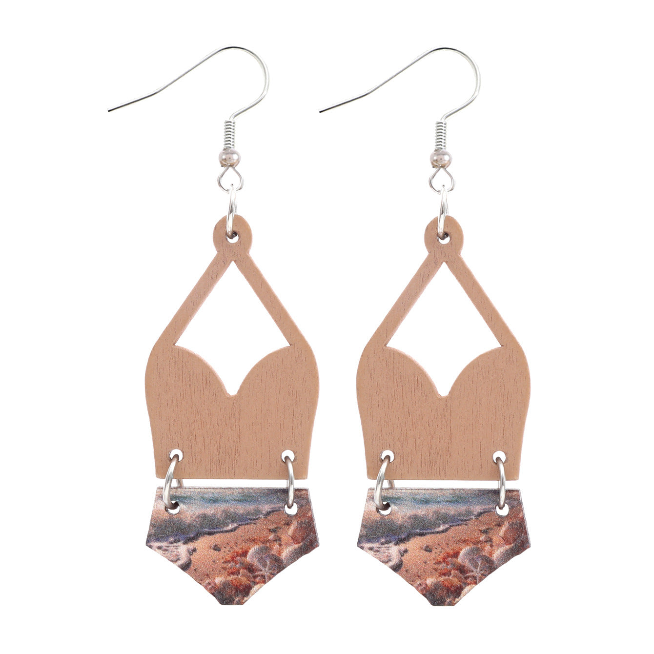 Wholesale Western Bikini Wooden Geometric Diamond Earrings