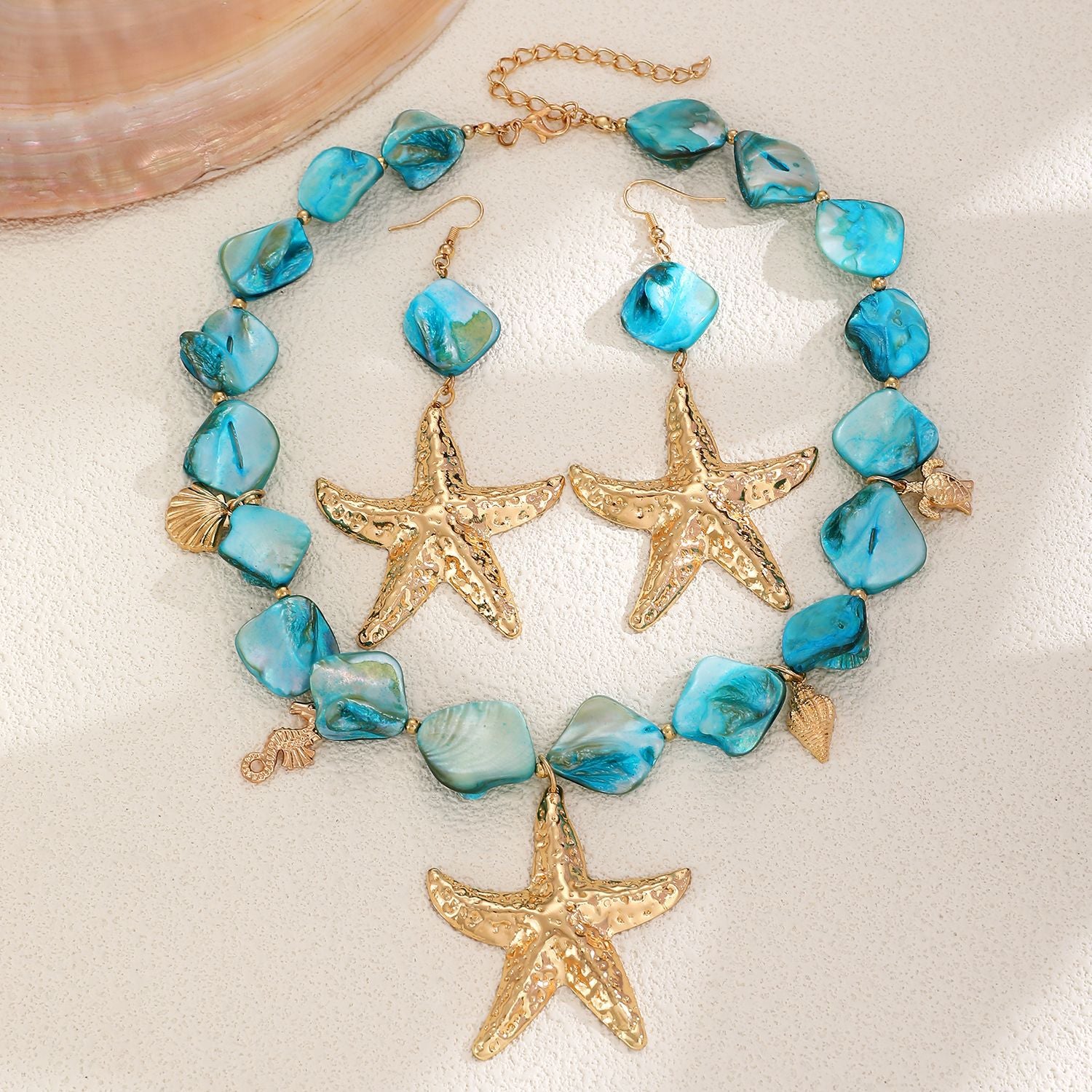 Wholesale Shell Starfish Jewelry Set Irregular Gold Tone Necklace Bracelet Earrings Women S Vacation Beach Chic Accessory